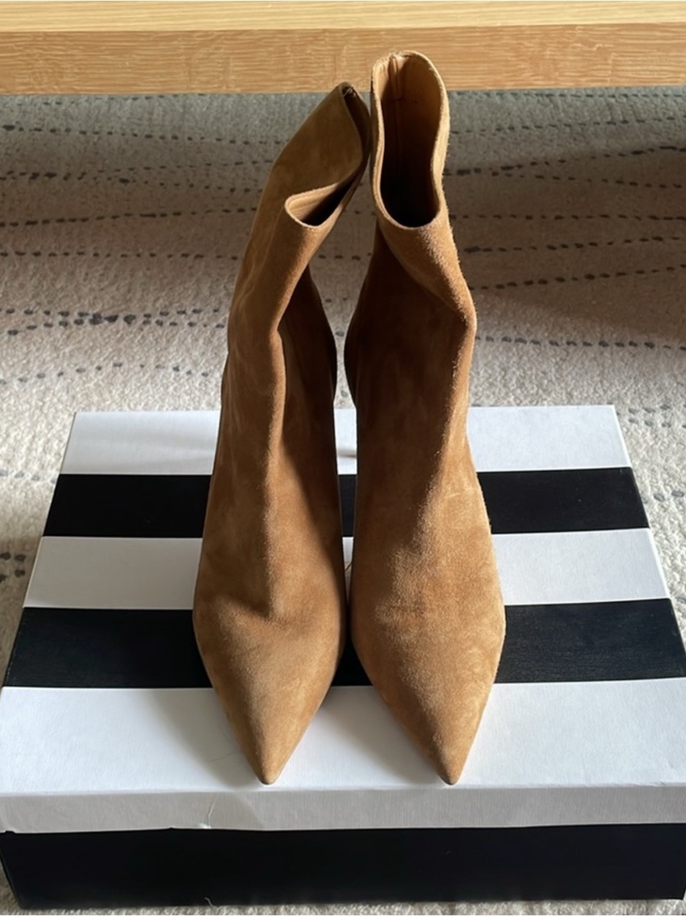 Aquazzura Tan Suede Pointed-Toe Ankle Boots